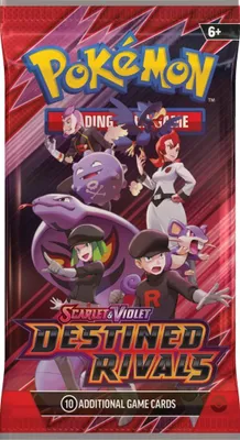 A Pokemon TCG booster pack featuring characters from the Scarlet & Violet: Destined Rivals set.