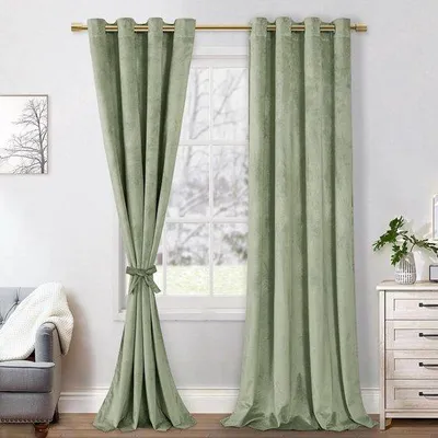 Image de Lot de rideaux occultants en velours - doux et opaques - 2 pièces - vert - 140 x 245 cm