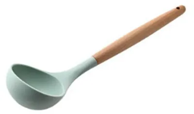 Silikon-Suppenkelle mit Holzgriff, hitzebeständig, grün