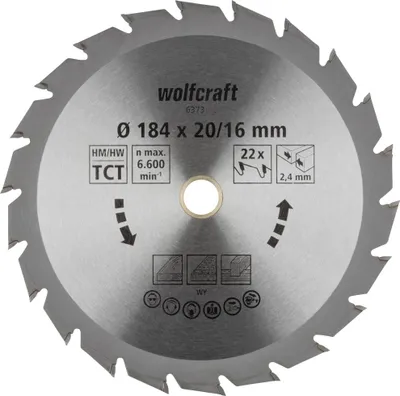 Produktbild von Wolfcraft Kreissägeblatt Ø 184 mm Bohrung Ø 16 mm 22 Zähne