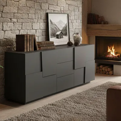 Productafbeelding van Astel - Dressoir, 220x44x86h cm Antraciet Zwart, 3 Laden Italy