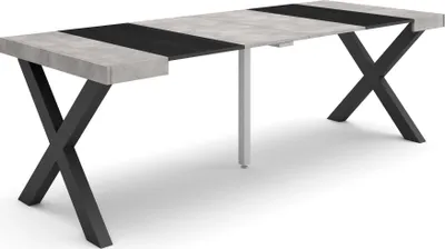 Produktbild von Ausziehbarertisch, 222x90x73cm, Für 10 Gäste, Massivholz Beine, Zementgrau
