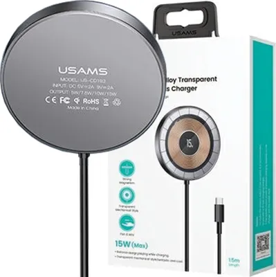 Produktbild von Usams Charge. Induktiv Us-Cd183 Magnetisch 15W Aluminium Schwarz/Schwarz Cd183Cdx01