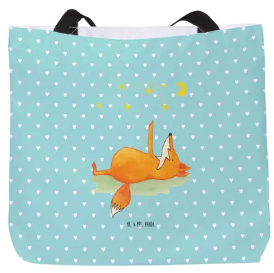 Produktbild von Mr. & Mrs. Panda Tote Bag Fuchs Sterne - Türkis Pastell - Geschenk, Mond, Einkaufstasche, Laptoptasche, Strandtasche, Romantik, Tasche, Schultasche, Sternengucker