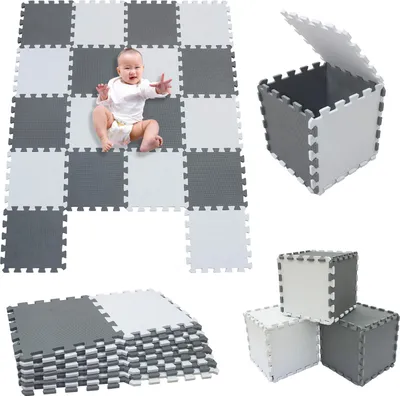 Image de 18pcs Tapis d'éveil Puzzle Tapis de jeu pour bébés et jeunes enfants 30x30cm blanc+gris foncé