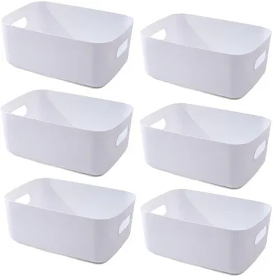 Productafbeelding van Unyqoos® Kunststof opbergmanden met handgrepen, set van 3, wit, stevig en gemakkelijk schoon te maken, afmetingen: 20x14x7 / 25x18x10 / 30x20x12 cm – geschikt voor keuken en badkamer