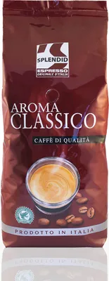 A bag of coffee beans with a picture of coffee in a cup.