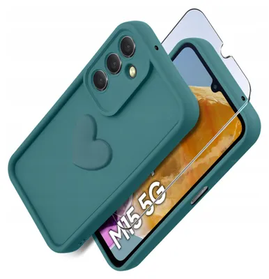 Produktbild von Etui für Samsung M15 5G aus mattem Silikon mit Herz + 9H-Displayschutzglas