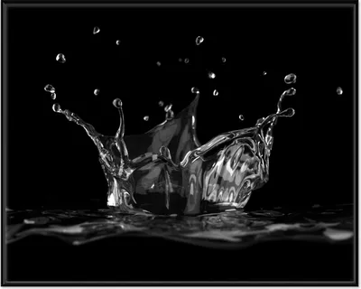 Produktbild von Wallario Wandbild Aufspritzendes Wasser Schwarz-Weiß, Größe: 40,30 x 50,30 cm, Poster mit schwarzem Aluminiumrahmen