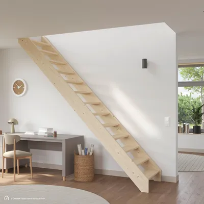 Produktbild von Holztreppe Intercon Casablanca | Fichte | gerader Verlauf | 80 cm Breite | ohne Geländer | ohne Setzstufen