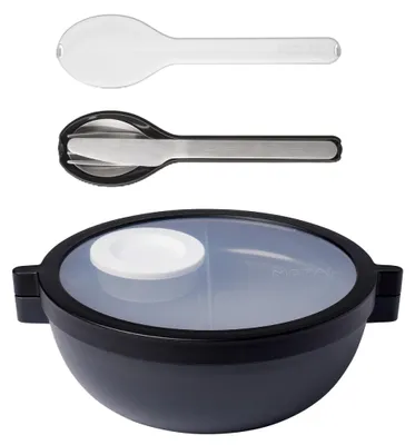 Produktbild von Mepal - Meal Prep Boxen Vita Set - Bento Schüssel + 3-teiliges Besteck-Set Ellipse - Brotdose mit Fächern - Extra Fach mit Deckel, Dressing-Deckel & Tablett - Bentobox - 1500 ml - Nordic Black