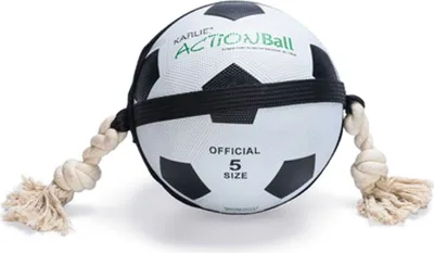 Produktbild von Karlie Action Ball Fußball - Hundespielzeug - Gummi/Baumwollseil - Schwarz/Weiß - 53x22x22 cm