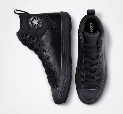 A pair of black Converse Chuck Taylor All Star Berkshire high-top sneakers are shown from a top-down perspective against a white background.