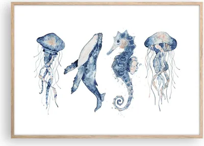Produktbild von Gerahmtes Poster - Rahmen in heller Eiche - Tiere Marine Kinder - 100x70 cm - Wand Bild - Wanddeko - Wandbilder - Wandposter - Bilderrahmen - Bilder - Kunstdruck - Wandbild - P2NAA100x70-4262
