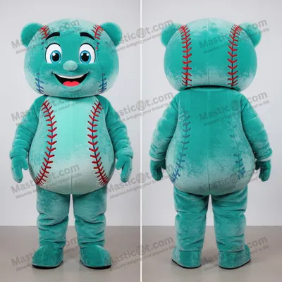 Image de Mascotte MASTICOT de balle de baseball en velours bleu sarcelle