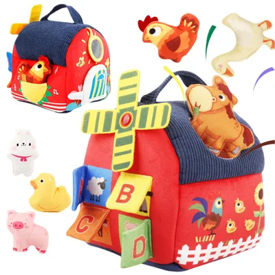 Produktbild von Baby Spielzeug 1-12 Monate, Plüsch-Bauernhoftiere, Bauernhof Spielzeug, Montessori Spielzeug, Stil B