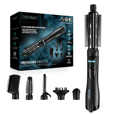 Produktbild von Airstyle – 6-in-1 Warmluftbürste und Haarstyler, 6 Stylingaufsätze, 4 Hitze- und 2 Geschwindigkeitsstufen – Lockenstab, Glätteisen Volumen-Air Styler