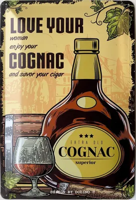 Produktbild von Retro-Metallschild – Cognac-Etikett mit lustigen Texten – 20x30 cm