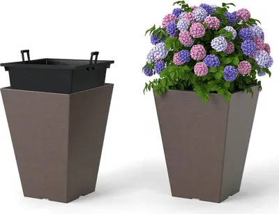 Produktbild von Selbstbewässernde Pflanzgefäße mit Drainage, 2er-Set, Braun