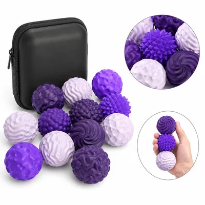 Produktbild von Magnetische Anti-Stress-Bälle im 12er-Set, 6 unterschiedliche Haptiken, abwaschbar, Sensorik- und Fidget-Spielzeug, Lila