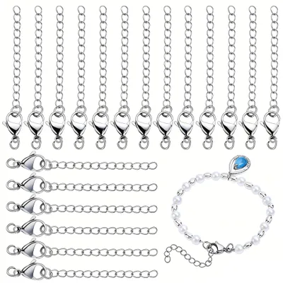 Edelstahl-Verlängerungsketten 20 Stk., 58 mm, Karabiner, DIY-Schmuck