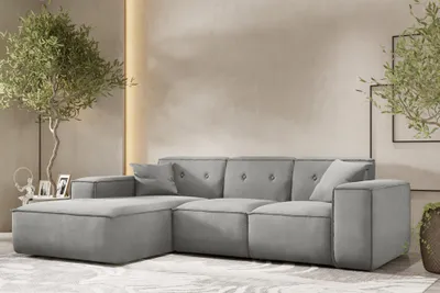 Produktbild von Ecksofa Designersofa CESINA Stoff Opera Velvet Steingrau Ottomane Links