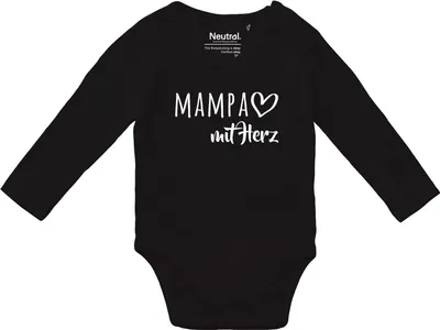Produktbild von Huuraa Baby Body MAMPA mit Herz 80 Black  Baumwolle Fairtrade Langarmbody Geschenkidee