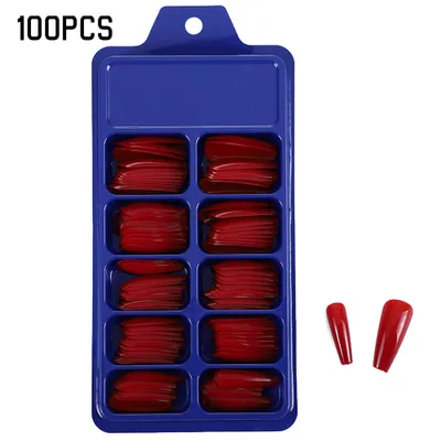 Produktbild von 100tlg/Set Ballerina Künstliche Fingernägel Kunstnägel Nagel Nail Tips mit Box Farbe : Rot,