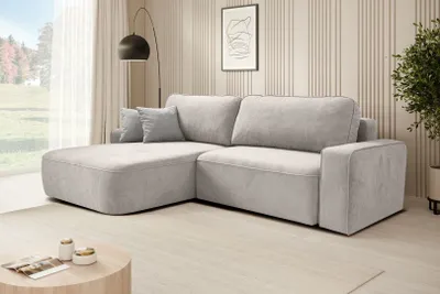 Produktbild von Ecksofa TORRE - Links seite Eckcouch L-Form mit Schlaffunktion & Bettkasten - Hellbeige (Velo621)