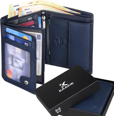 Produktbild von Leder Geldbörse Herren Portemonnaie RFID Hochformat Geldbeutel Echtleder (9900) Blau