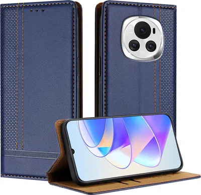 Produktbild von Handyhülle für Honor Magic6 Leder Flip Klappbare Schutzhülle mit Standfunktion Blau