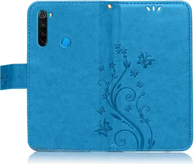 Produktbild von Handy Tasche für Xiaomi Redmi Note 8T Schutz Hülle Handyhülle mit Blumenmuster Klapp Hülle mit Standfunktion und Kartenfächer Blau