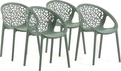 Produktbild von 4er-Set stapelbare Stühle aus glasfaserverstärktem Harz für Außenbereich, Garten, Bars und Restaurants – modernes, von der Natur inspiriertes Design – AMBRA – Salbeigrün