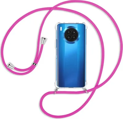 Produktbild von Handykette Backcover-Schutzhülle mit Band (Metall silberfarben) für Huawei nova 8i / Honor 50 Lite - hot pink