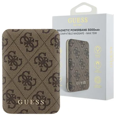Image de Guess Powerbank Inductive 15Wgupb5Fp4Emgw 5000Mah Brown/Brown 4G Leather Metal Logo Magsafe