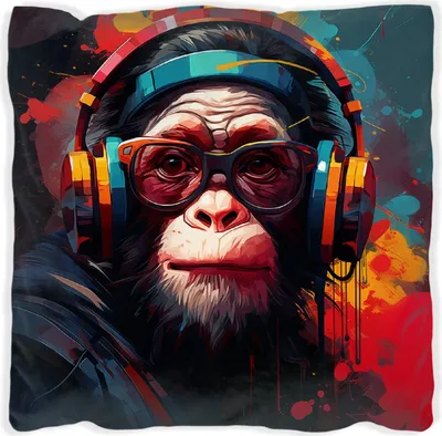 Produktbild von Wallario Premium Kissen, weiche Oberfläche, mit Motiv Chimp - Musik, Größe: 40 x 40 cm, mit weißer Rückseite