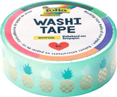 Produktbild von folia 26110 - Washi Tape, Klebeband aus Reispapier, Hotfoil gold Ananas, 1 Rolle