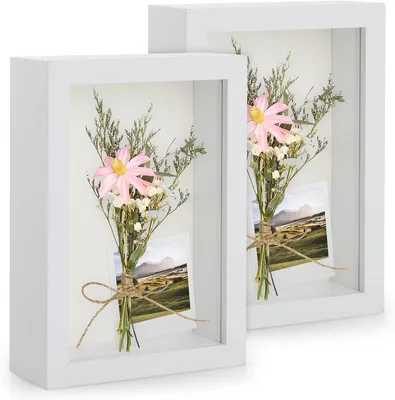 Produktbild von 2er 3D Bilderrahmen zum Befüllen, 3D Bilderrahmen Tiefer Objektrahmen 10 x 15 cm mit Transparente Echtglas für Tischpla