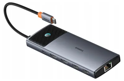 Image de Hub 10W1 Baseus Metal Gleam Ii Usb-C - Hdmi 4K 120Hz / Hdmi 4K 60Hz / Usb-A 3.2 / 2X Usb-A / Usb-C 3.2 / Rj45 / Czytnik Sd, Tf / Usb-C - Szary