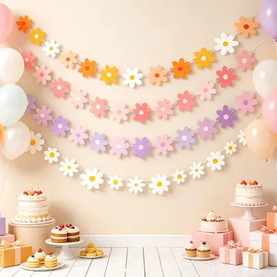 Papier-Gänseblümchen-Girlande, 4er-Set, bunt, 11 cm
