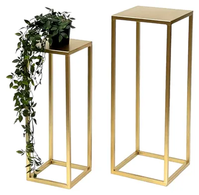 Produktbild von Blumenhocker Metall Gold Eckig Blumenständer Beistelltisch 2er Set Blumensäule Modern Pflanzenständer