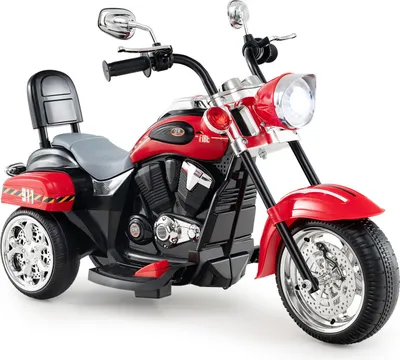 Zdjęcie produktu dla Elektryczny motocykl dziecięcy COSTWAY 6V 2,5-3 km/h z regulowanym reflektorem, dźwiękiem, klaksonem, lusterkiem wstecznym i pedałami, trójkołowy elektryczny motocykl policyjny czerwony