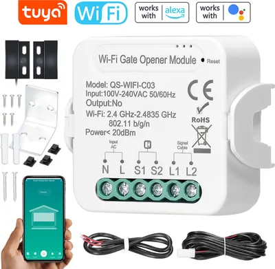 Produktbild von Tuya WiFi-Toroeffner, intelligenter Garagentoroeffner-Controller, Mobiltelefon-Fernsteuerung, APP-Steuerung, kompatibel mit Alexa Google Home fuer Sprachsteuerung