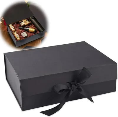 Produktbild von Geschenkverpackung mit Schleife, wiederverwendbare Geschenkbox mit Magnetverschluss, Schwarz
