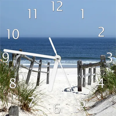 Produktbild von Wallario Design Wanduhr Blick auf Strand aus Echtglas, Größe 20 x 20 cm
