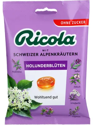 Image de Ricola Fleurs de sureau Bonbons suisses aux herbes sans sucre, 75 g de bonbons