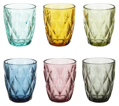 6 farbige Wassergläser Gemma aus Glas, 8,3 cm