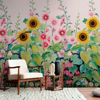 Immagine prodotto di Profhome 398831-GU Carta da parati in tessuto non tessuto fiori rosa opaco verde giallo blu 1,59 m x 2,8 m