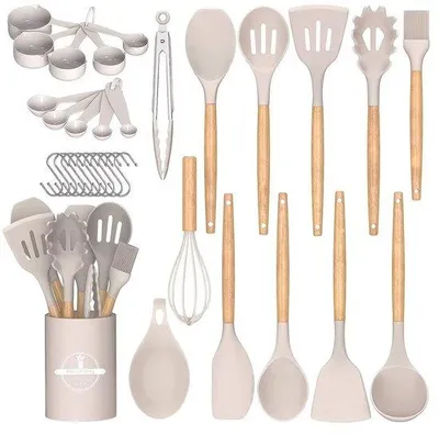 Produktbild von Silikon-Kochutensilber-Set mit Antihaftbeschichtung - 33-teiliges Set aus Edelstahl und Silikon