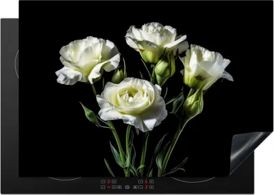 Produktbild von KitchenYeah© Herdabdeckplatte Blumen - Rosen - Weiß - Botanisch - Schwarz , 75x52cm, Küche Deko, Glaskeramikkochfeld Herdabdeckung, Abdeckplatte fùr Kochfeld